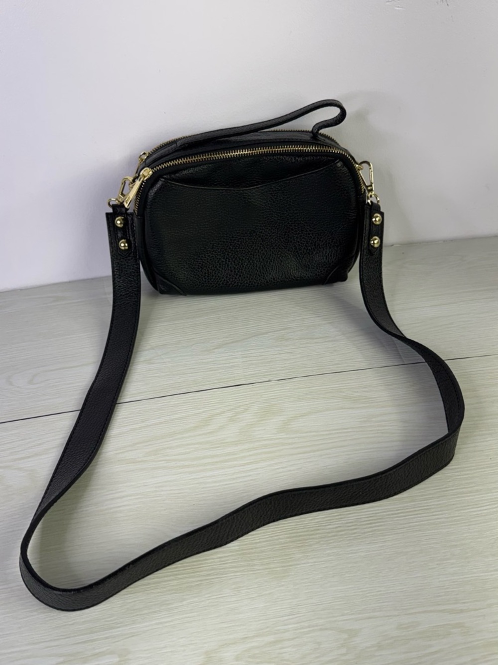 Valentina fiore - Black  Italian leather crossbody
